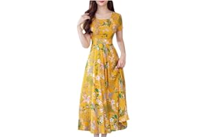 Zhsxertwy Midi Dresses for Women UK Elegant V Neck Short Sleeve Flowy Maxi Sundress High Waist Floral Print Summer Casual Party Ladies Swing Dress Long