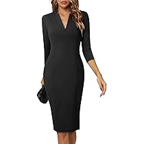 Vestito Donna Elegante Scollo A V Manica Lunga - Abito Midi Slim Fit Per Party, Cocktail E Serate - Foto 3