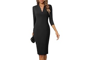 Homeyee Elegancka damska sukienka, z dekoltem w serek, rękawy 3/4, koktajlowa, retro, bodycon, sukienka ołówkowa, biznesowa, midi, sukienka kopertowa, B760