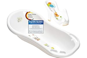 KINDERWELT Bañera de Bebé XXL 100CM Con Tapón + Asiento de Bañera Disney Winnie Pooh Perla Blanco