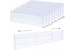 CUNSIEUN Lot de 4 séparateurs de tiroirs réglables en plastique transparent - Pour rangement de cuisine, chambre à coucher, commode, sans ruban adhésif double face