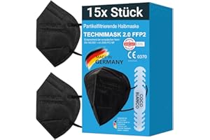 COCO BLANCO FFP2 Maske Schwarz CE Zertifiziert Aus Deutschland I 100% MADE IN GERMANY I 15 STÜCK I 5 lagig mit 2 Lagen Meltblown-Vlies I Inklusive Maskenhalter (15 Stück, schwarz)