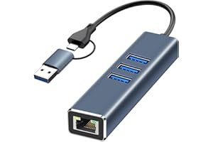 LOYDIA Adattatore Ethernet USB 3.0, Adattatore di rete USB Type-C a Ethernet con 3 USB 3.0, Adattatore Ethernet USB C Adattatore di Rete RJ45 1000Mbps, Adattatore LAN RJ45 Gigabit Ethernet per Windows 11/10