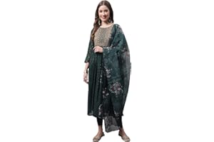 VredeVogel Damen Chanderi Modal Butti Kurta mit dehnbaren Leggings & Organza Dupatta Set