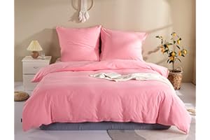 ‎AMOLAVET Amolavet Sommer Bettwäsche Rosa 200x200 3teilig Set aus Gebürstetem Mikrofaser Sommerbettwäsche 200x200 Pink Mit Reißverschluss für Doppelbett Bettbezug 200x200cm + 2 Kissenbezüg 80x80cm