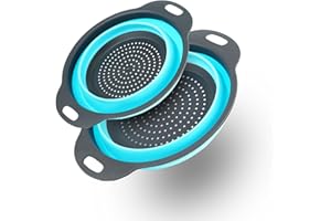 FHISKUNYU 2 Setacci Pieghevoli, Filtro Pieghevole in Silicone per la cucina, Set Scolapasta Pieghevole in Silicone Filtro Cucina Domestica O Campeggio (Blu) (23,5 + 29 cm)