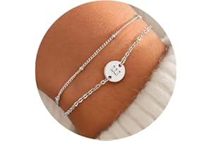 TINGN Stocking Stuffers for Teen Girls - Initial Bracelets for Womens, 18K Gold Plated Letter A-Z Bracelet for Girls Personalized Disc Monogram Bracelet Christmas Gifts for Women Teen Girl Jewelry
