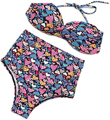 Qxd Fashion Women Colorful Heart Printed Padded Push up Bikini Set Swimsuit