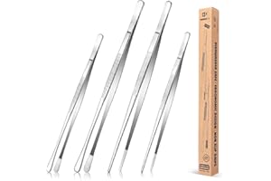 BUNDLEPRO Juego de 4 pinzas finas de cocina, pinzas de acero inoxidable de 12 y 10 pulgadas, pinzas largas profesionales de cocina negras para cocinar, reparar, mariscos y barbacoa（Plateado）