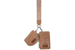 Montana WestxWrangler KeyChain Wristlet Wallets for Women Western Dual Pouch Wristlet Embroidered Boot Scroll Card Holder Wallet With Zipper, B-khaki, S, Western