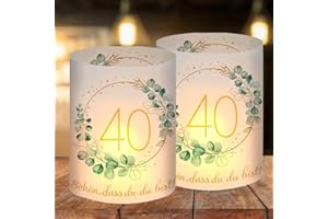 O-KINEE Lot de 12 Photophores Décoratifs de Table pour 40 Ans, Lanterne Bougies pour Décoration Anniversaire 40 Ans Homme Femme, Décoration de Table Happy Birthday, Convient pour Bougies Chauffe-Plat