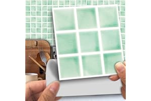 Alwayspon Wall Tile Transfers Sticker for Home Decor, Peel & Stick self-Adhesive splashback, Tile Decals for Living Room Kitchen Bathroom Wall Decor, 25 Pieces Green Mosaic Tile Sticker