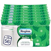 Regina Aloe Vera 3-lagers toalettpapper  56-rulls-frpackning, 150 ark per  rulle, mjuk och plitlig, vrdar tack vare aloe vera-essens,  FSC-certifierat papper : Amazon.se: Hlsa, vrd & hushll