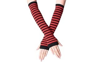 B-HOT Warmer Fingerless Gloves Stretchy Knit Thumb Hole Sun Protection Long Arm Stripe Glove