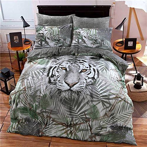 Eirene Threadz Ellephant &amp; Cat &amp; Unicorn Printed Polycotton Duvet Cover Sets with Pillow Cases Bedding Sets (Single, White Tiger)