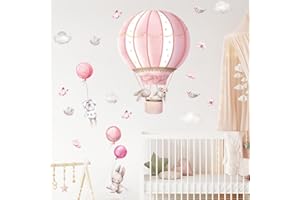 Fufuquare Adesivi da Parete con Palloncini a Caldo Rossi e Conigli Adesivi Murali Facili da Applicare con Sogni Animali per Stanze Bambini Asilo Nido Classe