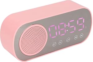 Tbest Radio väckarklocka, Bluetooth-högtalare, Radiolarmklocka för flickor, Bluetooth-högtalare, HiFi LED-spegelskärm, mikro
