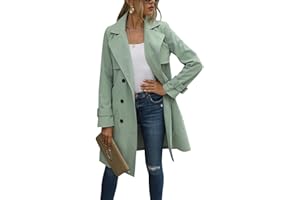 Loalirando Damen Trenchcoat Zweireiher Langer Mantel Klassische Herbst Frühling Jacke Winddichter Mantel