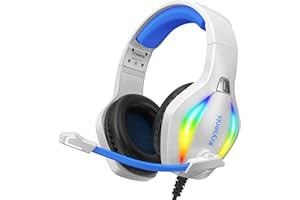 Krysenix PG1 Cuffie Gaming per PS4, PS5, PC, Nintendo Switch, Xbox, Cuffie con Microfono Stereo AI, Cuffie con jack da 3,5 mm e Luce RGB,Bianco/blu