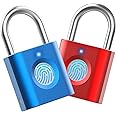 eLinkSmart Fingerprint Gym Lock [2-Pack, Blue & Red] Mini Fingerprint Padlock, Colourful Metal Keyless Thumbprint Lock for Luggage, School Bag, Toolbox, Gym Locker