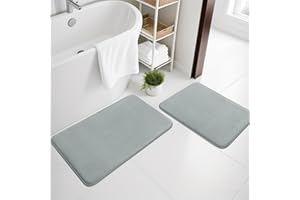 chakme Set di 2 Tappeti Bagno in Memory Foam Antiscivolo, Tappetini Lavabili, 40 x 60 cm + 50 x 80 cm, Grigio Chiaro