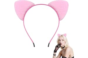 VelvetGlow rosa kattöron pannband lurvigt – halloween karneval katt kvinna öron för kvinnor, kattkostym tillbehör kattöron