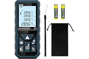 HANMATEK Medidor Láser, DT50 Medidor de Distancia Láser 50M / 165 pies, Medidor de Presión Portátil Herramienta de Medición de Flujo Digital, Pantalla LCD Retroiluminada más Grande de 4 Líneas IP54