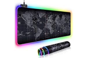 ADM PASS GROUP Alfombrilla para Ratón Mousepad XXL 800x300x2mm Worldmap Alfombra Gaming Base de Goma Antideslizante PC Tapete con Microfibras, Mapamundi, Accesorios de Oficina. (80 x 30 cm RGB LED)