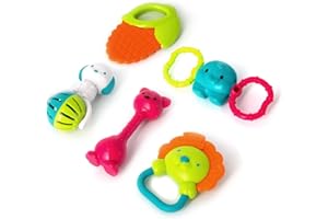 Auby Coffret de 5 Hochets & Anneaux de Dentition - Avec Boîte de Rangement,Jouet Bebe 3 4 5 6 7 8 9 10 11 12 Mois