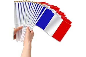 AEYAKA 30 Pièces Petit Drapeau Francais, Mini Drapeau Français Parfait pour les Jeux, le Championnat de Football, la Coupe du Monde, la Fête Nationale et la Décoration - 14 x 21 cm
