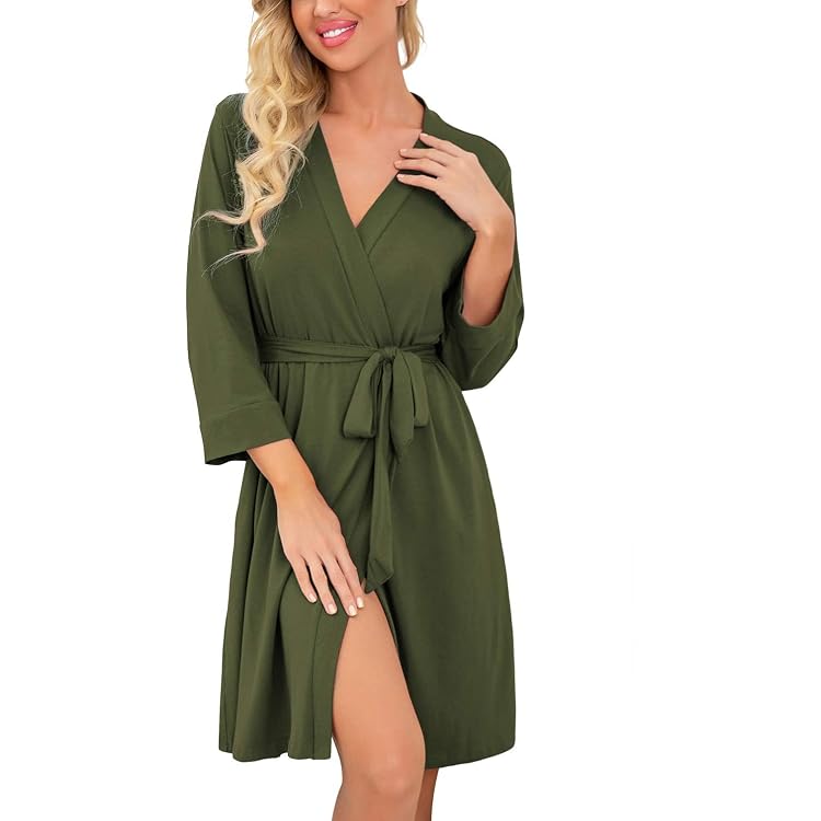 GoodmanShop Damen Kimono Bademantel Kurz – Weicher Strick, Mit Gürtel Und Taschen, Loungewear