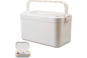 Gemsaya Medicine Storage Box, Large Medicine Storage Box Organiser with Lids, Portable First Aid Box with Handle, Household Medication Storages Boxes Medical Organiser for Home School Office, Beige