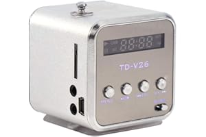 Lazmin Mini Altavoz de Radio FM portátil, Reproductor de música estéreo Digital MP3 MP4, Soporte TF, Tarjeta USB, Disco FM (White)