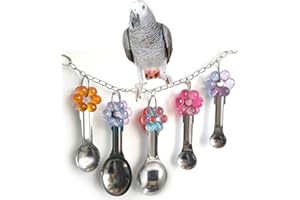 KEERSI Bird Swing Toy with Metal Spoons for Parrot Budgie Parakeet Cockatiel Conure Lovebird African Greys Amazon Cockatoo Macaw Cage Perch