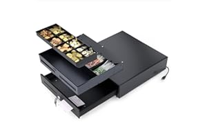 ACROPAQ Caja registradora - Apertura eléctrica con conexión USB, 41 x 41 cm, Con caja monedas, Encajable bajo cantador - Cajon caja registradora, Caja registradora negocio - Negro