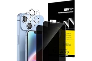 NEW'C Kit de 4, 2 x Verre Trempé Anti-Espion pour iPhone 14 (6,1 Pouces) et 2 x Protection Caméra Arrière - Ultra Résistant - Dureté 9H Glass- Angle de Confidentialité 28 Degrés Amélioré