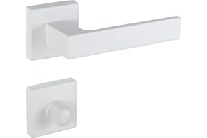 Gedotec Türklinke Aluminium Türbeschlag weiß Türgriff Zimmertür - PUSH 1317 | Rosetten-Garnitur für Innentüren | WC - Badezimmer | Türdrücker weiss matt | 1 Set - Drückergarnitur eckig mit Schrauben