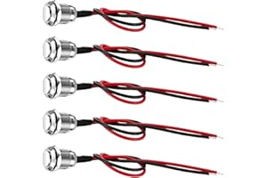 ZESCYHA 5 Pièces Bouton Poussoir 12mm Momentanés Étanches, Interrupteur à Bouton Poussoir en Acier Inoxydable, On/Off pour PC Voiture Bateau Industriel, 2A 12V/24V/125V/250V avec Fils Pré Câblés Tête Haute