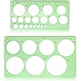 2 Pcs Drawing Stencil, Circle Template for Drawing, Ruler Quilling Tool, Round Hole Ruler Tool, Multi-Function Round Plastic Geometric Stencil Rulers Drawing Set for Studying, Designing, Office
