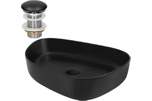 ML-Design Waschbecken aus Keramik Schwarz 55x42x14 cm Oval inkl. Ablaufgarnitur, Moderne Aufsatzwaschbecken, Design Waschtisch Aufsatz-Waschschale Waschplatz Handwaschbecken, für Badezimmer/Gäste-WC