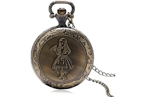 Designer Inspirations Boutique ® Alice in Wonderland Themed 3D Bronze Effect Women's Quartz Pocket Watch Necklace for Women Girls Mum Sister Teens - On 32" Inch / 80cm Chain