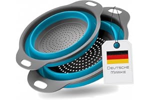 KÖNIG DESIGN Passoire pliable, en silicone de cuisine, passoire à pâtes, bol de lavage pour pâtes, fruits, légumes, 2 tailles (24,5 + 29,2 cm) (bleu)