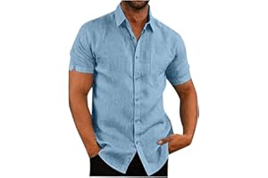 ROSENNIE Leinenhemd Herren Reverskragen Einfarbiges Knopfleiste Sommerhemd Kurzarm Locker Henley Hemd Mit Brusttasche Businesshemden Trachtenhemd Mittelalter Hemd Kompressionsshirt