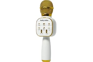 Lucky Voice Wireless Bluetooth Karaoke Microphone w/Built-in Speaker, Gold, Portable Mini Karaoke Machine for Adults & Kids - Echo & Voice Changer - 10,000 Songs Free Access