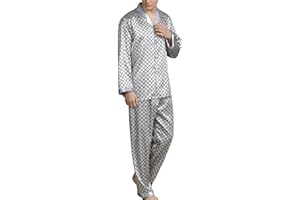 Allthemen Męska satynowa piżama, długa, strój domowy, bielizna nocna, koszulka z długim rękawem i spodnie piżamowe