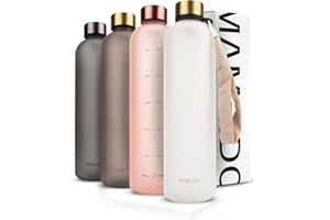 MAMEIDO Butelka do picia 1 l i 1,5 l, nadaje się do napojów gazowanych, szczelna butelka na napoje ze znacznikami czasu jako przypomnienie o piciu, butelka na wodę, nie zawiera BPA, do uprawiania