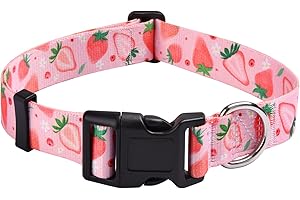 Mihqy Dog Collar, Adjustable, Soft and Comfortable Dog Collar, Bohemian, Flowers, Geometric, Tribal Design, for Small, Medium and Large Dogs (Strawberry, S)