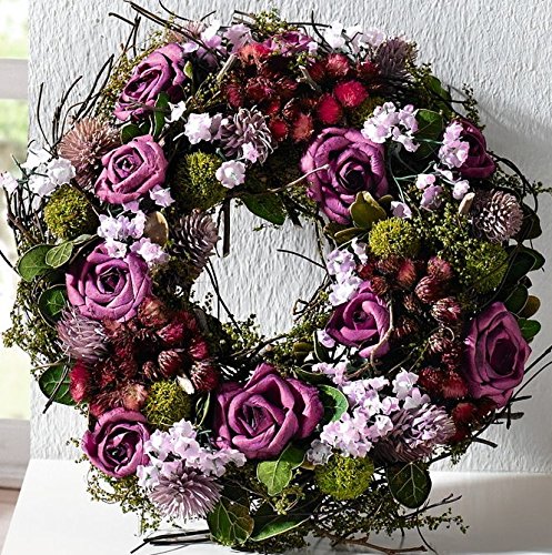 Tischkranz Blumenkranz mit Naturmaterialien und Textilblüten verwendbar auch als dekorativer Türkranz oder Wandkranz - 2