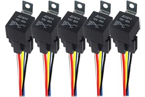 QitinDasen 5 Pièces 5 Broches Voiture Relais, 12V 40A SPDT Relais Automobile avec Prise de Faisceau et 14/16 AWG Pré-Câblé, pour Voiture Camion Bateau (Noir)