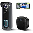 Video Doorbell Camera Wireless with Chime, 2K HD WiFi Smart Doorbell, Voice Changer, PIR Motion Detection, 2-Way Audio, Night Vision, 2.4G, IP66, Battery Powered, Works with Alexa & Google Home